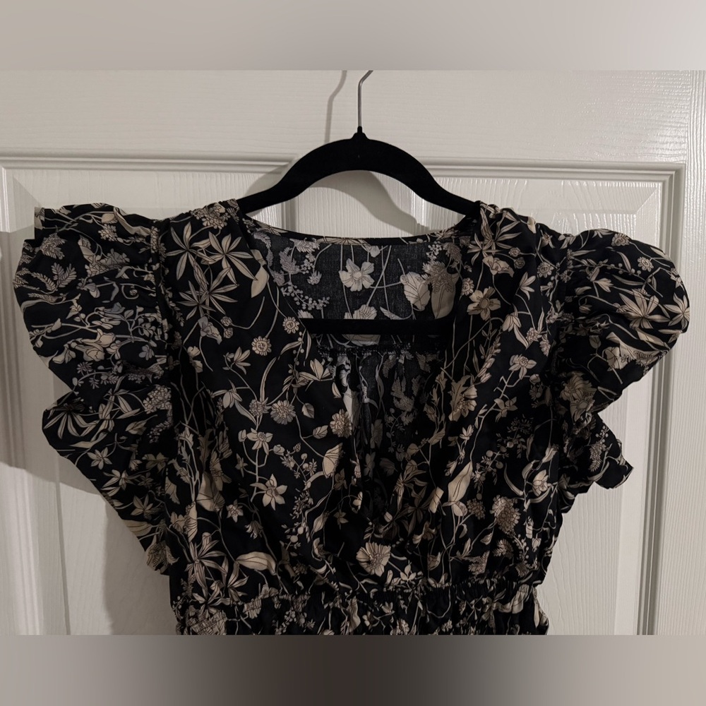 Floral print v-neck tiered ruffle cotton mini dress - Picture 4 of 7